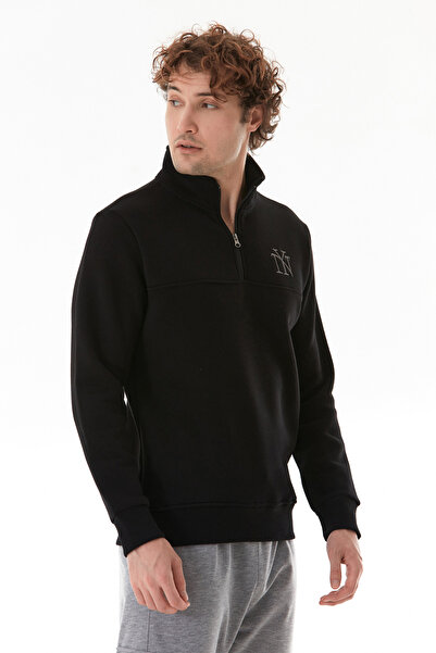 Fulla Moda Світшот з напівзастібкою та напівкомірцем з вишитим написом