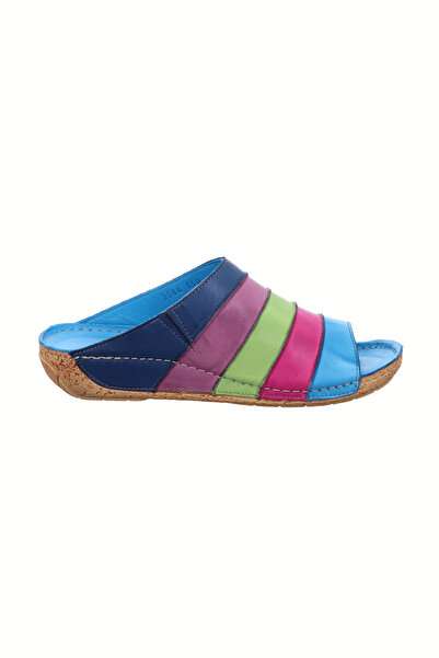 İNZE AYAKKABI Datça- Multicolored Genuine Leather Slippers