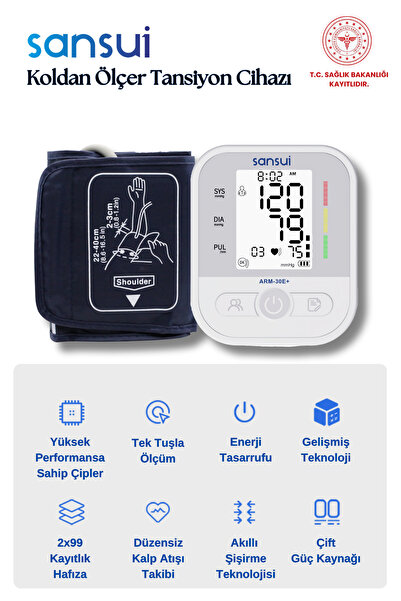 SANSUI HAFIZALI VE GENİŞ EKRANLI KOLDAN ÖLÇER TANSİYON ALETİ