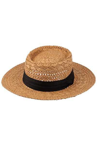 C&City Men's Straw Fedora Hat with Tape Detail Y24750-01 Brown