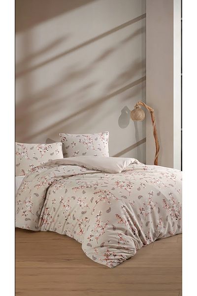 ÇIQRIK HOME Σετ Παπλωματοθήκη διπλού Ranforce με ελαστικά σεντόνια (μοτίβο πεταλούδας)