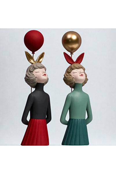 İki Cadı Tasarım Balonlu Kız Dekoratif Obje, Dekoratif Biblo, Heykel