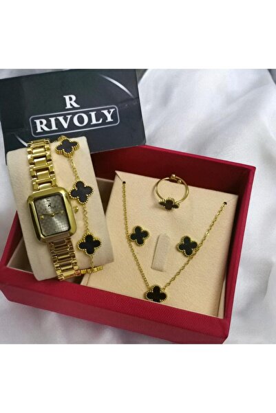 Rivoly طقم نسائي أنيق ستيل , يتكون من ساعة مقاومة للماء
