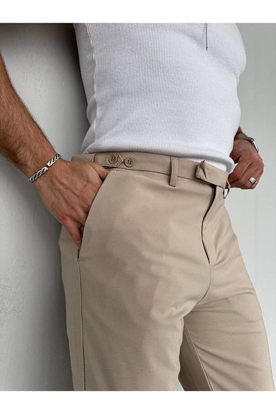 JACK CAPRİO Ανδρικό παντελόνι με λεπτομέρεια ιταλικής κοπής με ζώνη με κουμπιά στο πλάι
