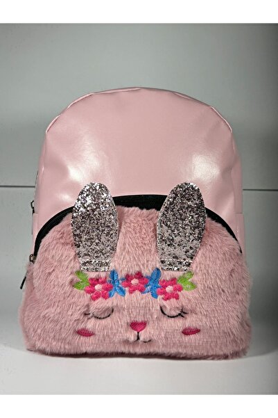 MEYL ÇANTA Pink Children's Backpack with Plush Rabbit Design