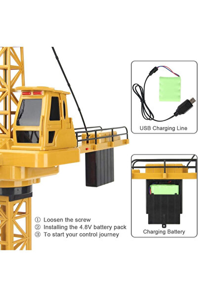 Marsel oyuncak Kumandalı Usb Şarjlı 4 Kanal Kızılötesi Sarılır Makara Fonk İnşaat Çocuk Mühendisliği Kule Vinç
