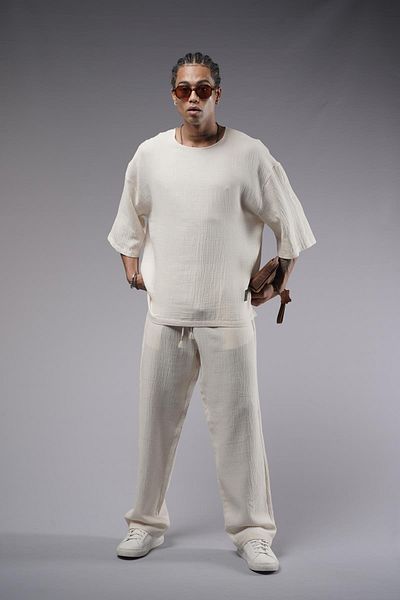 king brich Wide Collar Oversize Fit Muslin Bottom Top Set