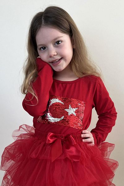 Breeze Girl's Long Sleeve T-Shirt Sequined Crescent Star 4-14 Years, Red