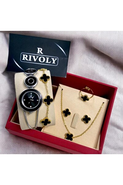 Rivoly طقم نسائي أنيق ستيل , يتكون من ساعة مقاومة للماء