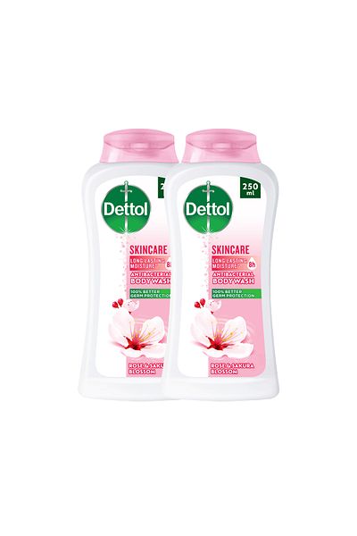 Dettol Skincare Shower Gel & Body Wash, Rose & Sakura Blossom Scent, 250ml x 2
