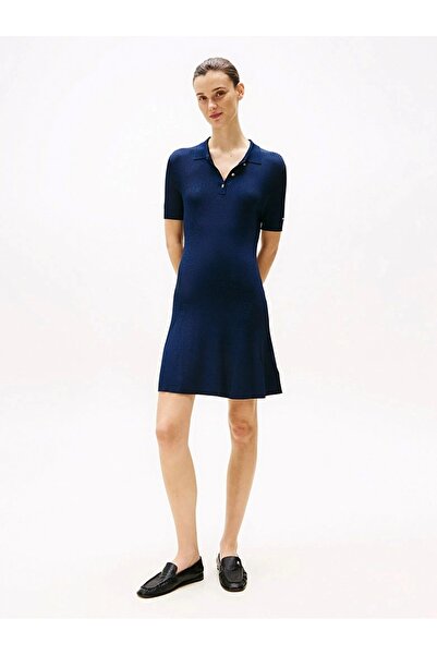 Tommy Hilfiger RIB BUTTON F&F POLO SWT DRESS Kadın Elbise WW0WW45512C1G