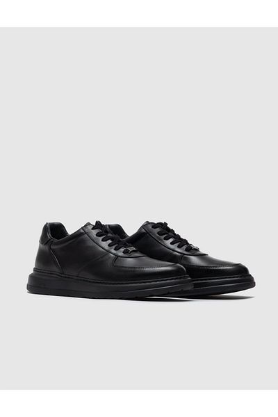 Cabani Genuine Leather Black Lace-Up Men's Sports Shoes