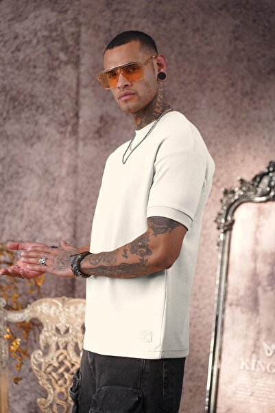 king brich Ανδρικό μπλουζάκι Kingbrich - Λαιμόκοψη, βαμβακερό, μισό υπερμεγέθη κοψίματα