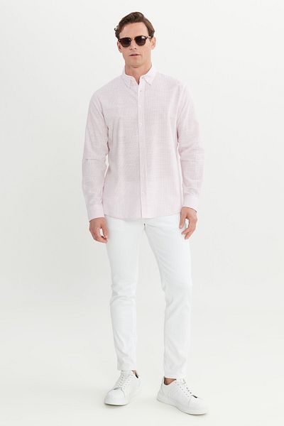AC&Co / Altınyıldız Classics Ανδρικό πουκάμισο σε ροζ σκόνη 100% βαμβακερό άνετο και χαλαρό γιακά με κουμπιά