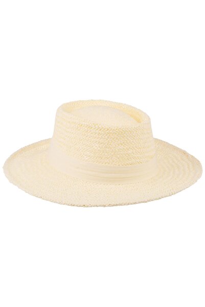 C&City Men's Straw Fedora Hat with Tape Detail Y24750-03 Cream