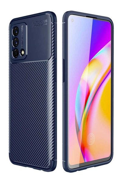 tekno grup Oppo Reno A74 4g Case Carbon Patterned Lux  Silicone Navy Blue + G...