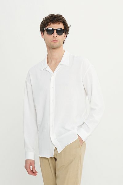 AC&Co / Altınyıldız Classics Ανδρικό πουκάμισο ζακάρ με λευκό γιακά με άνετη εφαρμογή