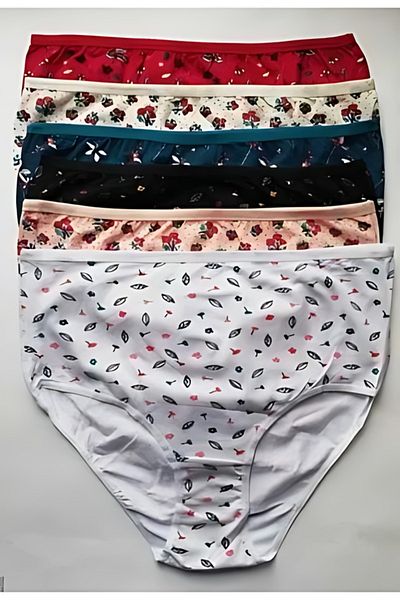 BEYAZTOPTAN 100% Cotton Women's Patterned High Waist 6-Piece Bato Panties