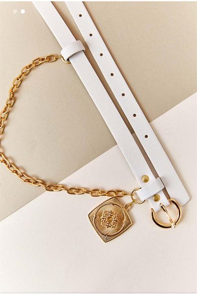 Descoin Women's Trouser Belt with Chain Medallion Detail, Jacket Belt, Dress Belt, Shirt Belt