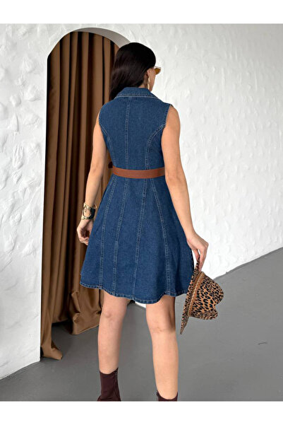 Genel Markalar Arleen Dark Blue Kot Kemerli Elbise