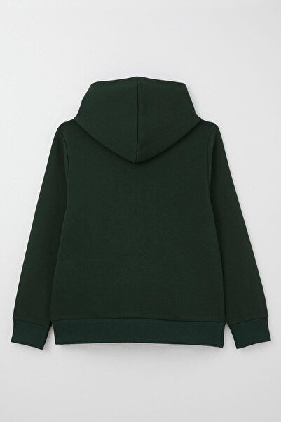 Breeze Sweatshirt for Boys Ages 8-14 - Text Print, Kangaroo Pocket, Hood, Dark Green