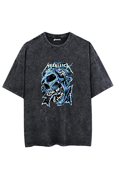 Ginevra Μπλουζάκι Unisex Washable Metallica Lightning Skull με στάμπα Oversize