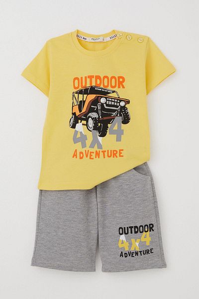 Breeze 1.5-5 Years Old Boy Shorts Set - Adventure Themed and Car Printed, Yellow