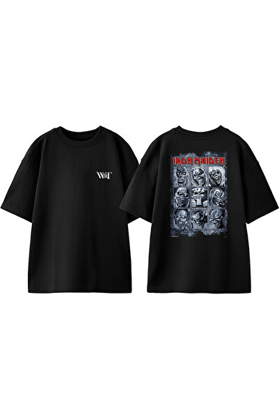 THEWERT Tricou supradimensionat negru din bumbac cu imprimeu pe spate Iron Ma...