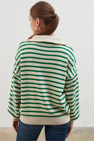 Vorondolo Knitwear Striped Women's Sweater with Zipper Collar