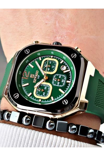 Reward Green Color Square Model Function Silicone Sports Men's Wrist Watch + Bracelet