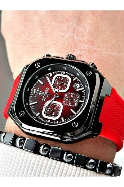 Reward Red Color Square Model Function Silicone Sports Men's Wrist Watch + Bracelet