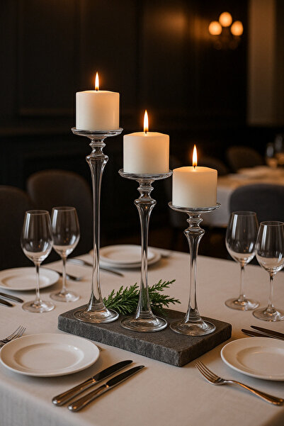 Shabbo Handmade Glass NURZA Ayaklı cam şamdan mumluk üçlü set