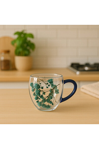 Stonix Isıya Dayanıklı Borosilikat Çift Çidarlı Mavi Çiçekli Bardak