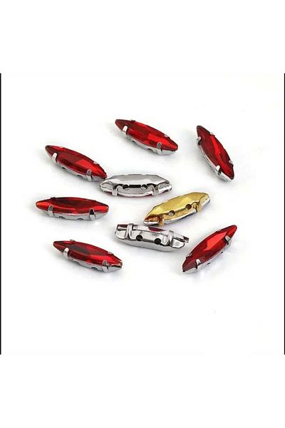 yiğit aksesuar 20 Pieces 4X15(1.5cm) Shuttle Silver Case Red Stitched Glass Stone