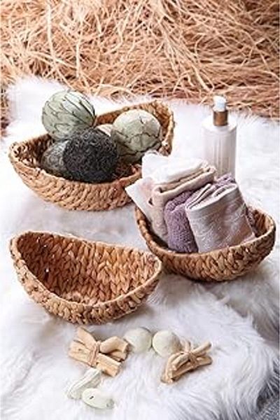 Mu Art Handmade Water Hyacinth Wicker 3 Piece Kayak Bread Basket - Multi-Purpose Wicker Kayak Basket Set
