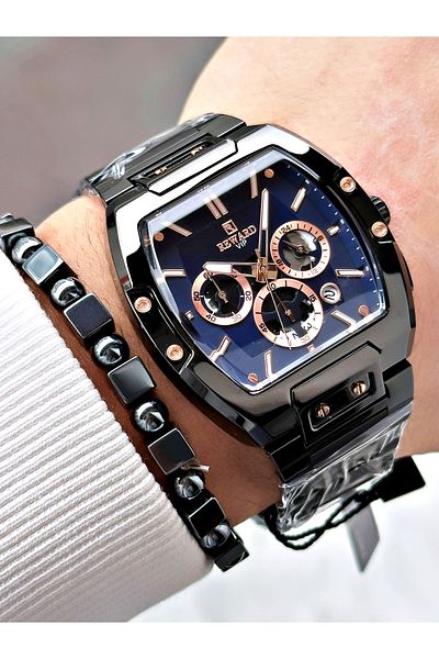 Reward Black Color Functions Active Square Men's Wrist Watch + Bracelet