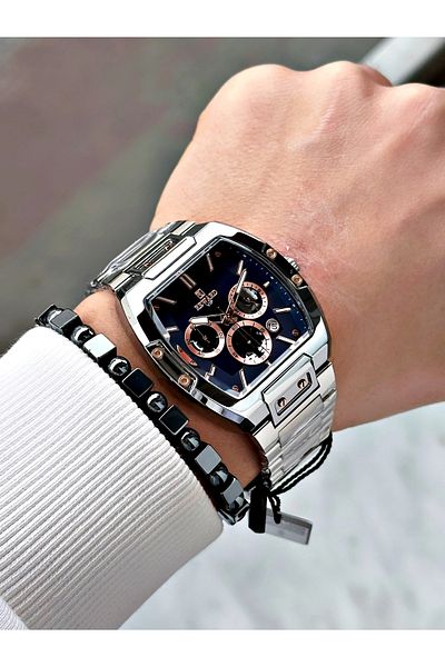 Reward Silver Color Functions Active Square Men's Wrist Watch + Bracelet