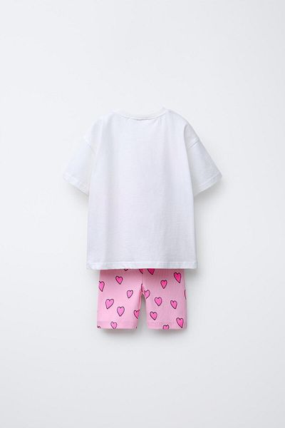 Magu Girl's Cotton White Minnie and Daisy Printed T-Shirt and Heart Pink Shorts Set