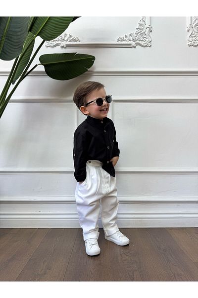 bohemiankids baby wear Black Linen Shirt White Linen Pants