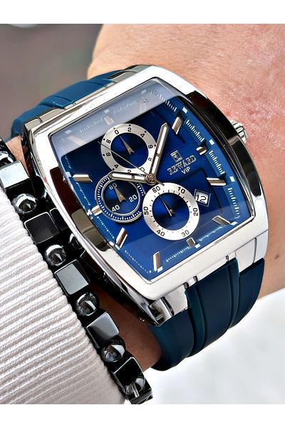 Reward Navy Blue Color Square Sports Functions Active Men's Wrist Watch + Bracelet