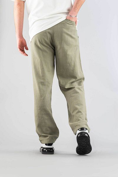 bombe Ανδρικό παντελόνι Khaki Comfortable Fit Bagy Παντελόνι με λινό ζωσμένο κορδόνι από μαλακό ύφασμα