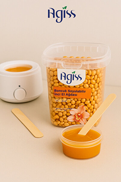 AGISS Boncuk Ağda Seti – Normal Ciltler İçin 500 gr Natural Ağda,Yeşil Termostatlı Isıtıcı & 10 Spatula
