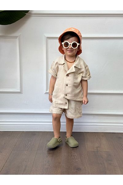 bohemiankids baby wear Σετ κρεμ λινό σορτς