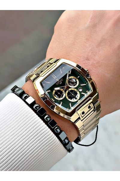 Reward Gold Color Functions Active Square Men's Wristwatch + Bracelet
