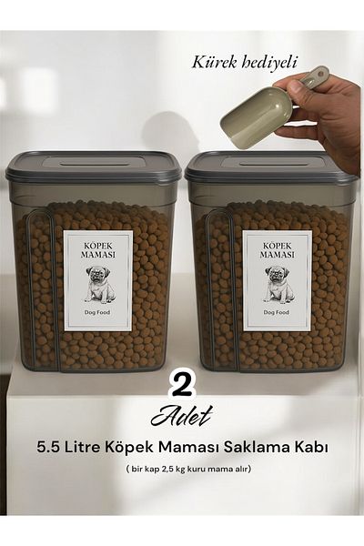 Dem Home Dog Food Storage Container 5.5 Liter Anthracite Color Plastic Organizer Storage Container 2 PCS