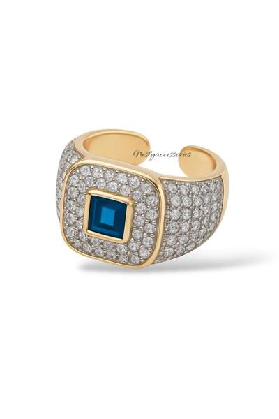 neslyaccessories Modern Heritage Dört Renkli Taşlı Altın Kaplama Yüzük