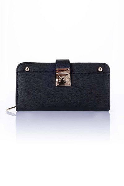 Getcho Armine C03 Women's Lacese Black Pia Long Buckle Card Holder Zippered Multi-Compartment Large Size Wallet Model