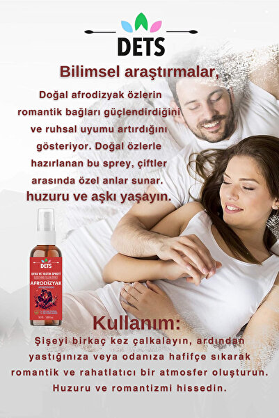 Dets Doğal Afrodizyak Yastık Spreyi – Romantik Atmosfer, Huzur ve Rahatlama İçin 9 Saf Yağ