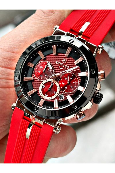 Reward Red Color Sport Silicone Cord Function Guaranteed Men Wrist Watch + Bracelet