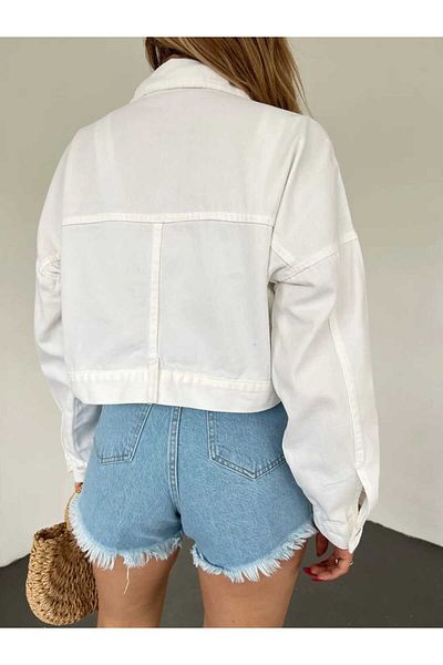Zeliza Moda Evi Women's Zipper Closure Double Pocket Crop Jeans Jacket